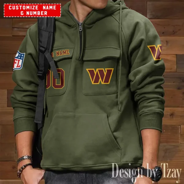 Washington Commanders NFL Style Men's Hooded Multi-Pocket Vintage AZVMHD709 - Image 3