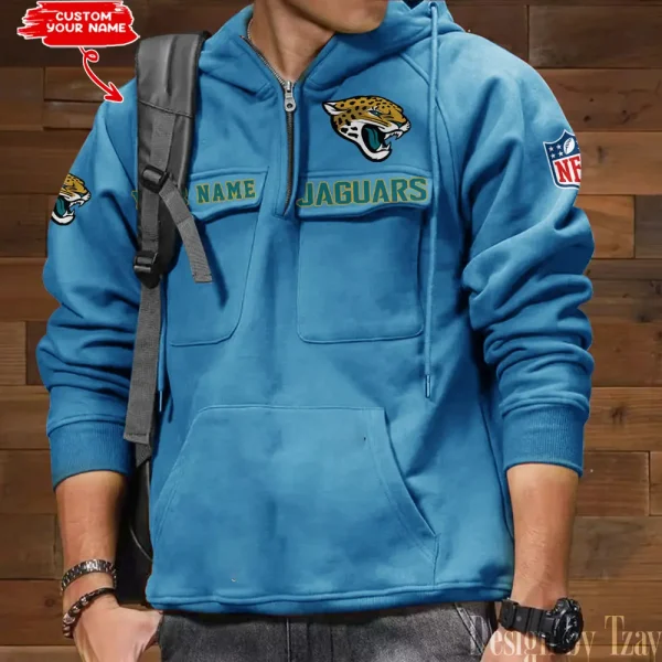 Jacksonville Jaguars Style Men's Hooded Multi-Pocket Vintage AZVMHD684 - Image 5