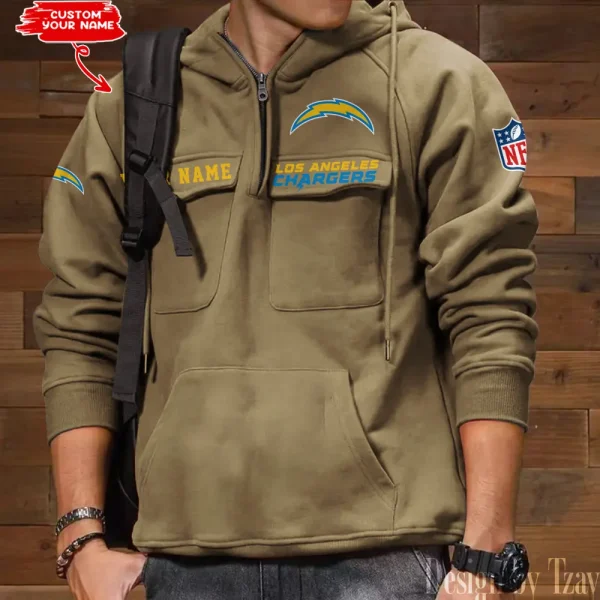 Los Angeles Chargers Style Men's Hooded Multi-Pocket Vintage AZVMHD687