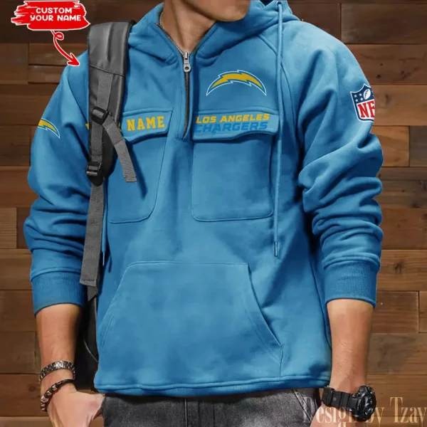 Los Angeles Chargers Style Men's Hooded Multi-Pocket Vintage AZVMHD687 - Image 4