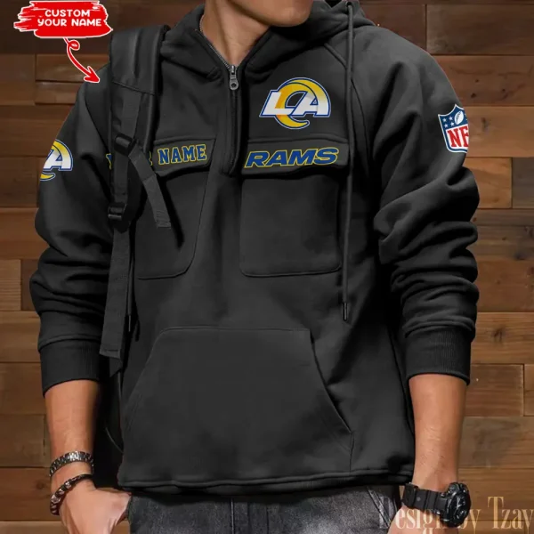 Los Angeles Rams Style Men's Hooded Multi-Pocket Vintage AZVMHD688