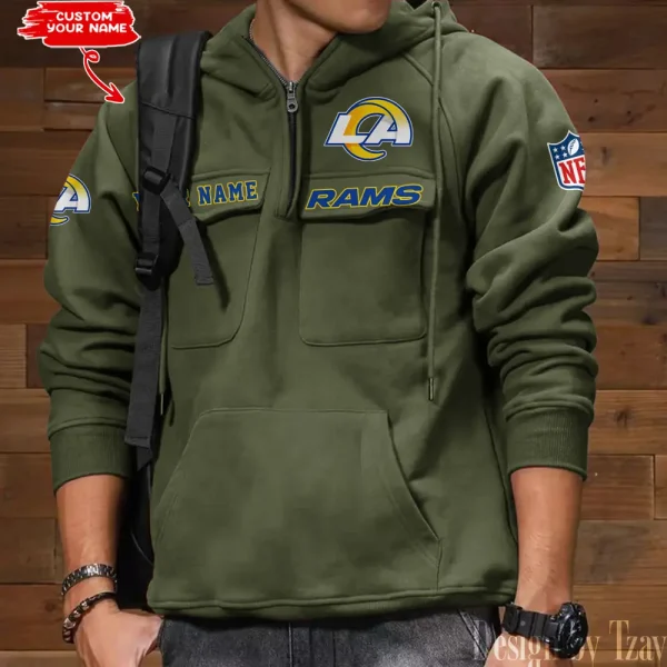 Los Angeles Rams Style Men's Hooded Multi-Pocket Vintage AZVMHD688 - Image 4