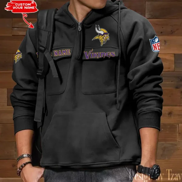 Minnesota Vikings Style Men's Hooded Multi-Pocket Vintage AZVMHD690 - Image 2