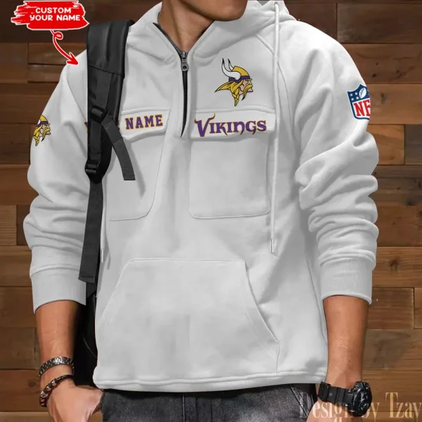 Minnesota Vikings Style Men's Hooded Multi-Pocket Vintage AZVMHD690 - Image 4