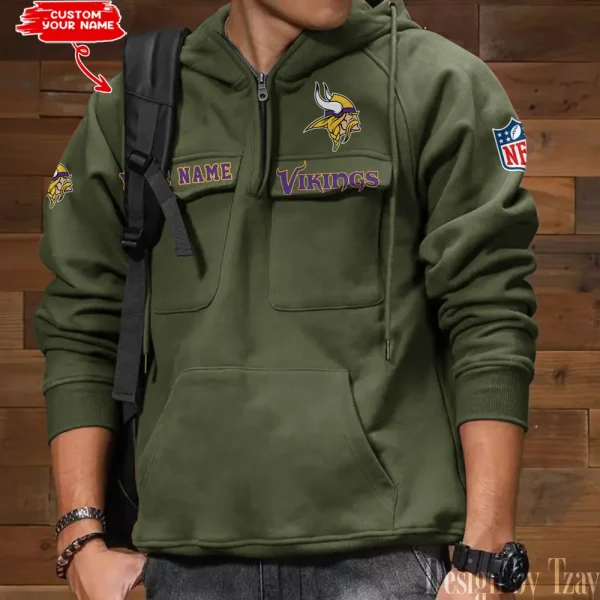 Minnesota Vikings Style Men's Hooded Multi-Pocket Vintage AZVMHD690 - Image 5