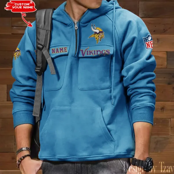 Minnesota Vikings Style Men's Hooded Multi-Pocket Vintage AZVMHD690 - Image 6