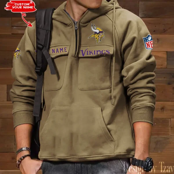 Minnesota Vikings Style Men's Hooded Multi-Pocket Vintage AZVMHD690