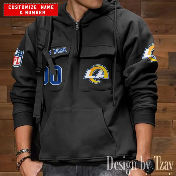 Los Angeles Rams NFL Style Men's Hooded Multi-Pocket Vintage AZVMHD712 - Image 2