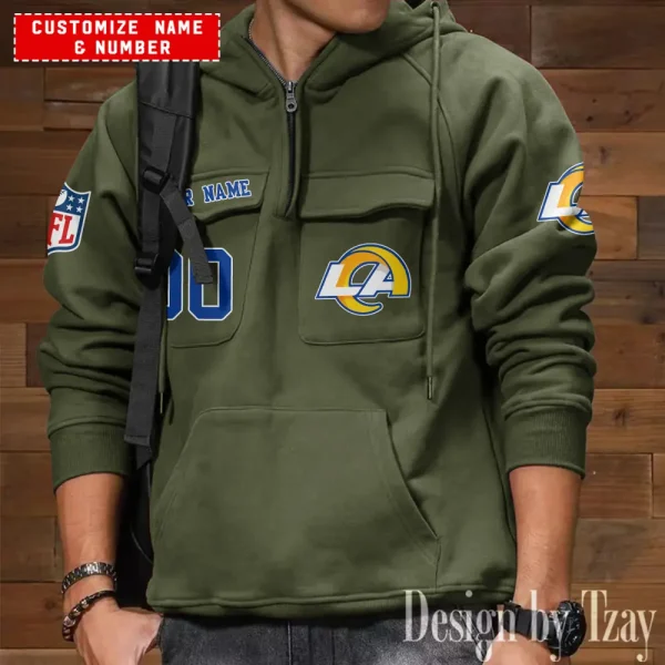 Los Angeles Rams NFL Style Men's Hooded Multi-Pocket Vintage AZVMHD712 - Image 4