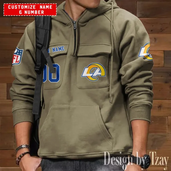 Los Angeles Rams NFL Style Men's Hooded Multi-Pocket Vintage AZVMHD712 - Image 5