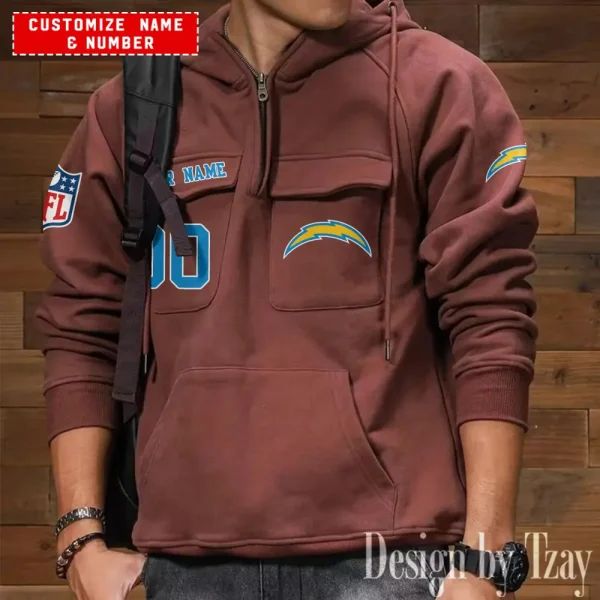 Los Angeles Chargers NFL Style Men's Hooded Multi-Pocket Vintage AZVMHD713 - Image 2