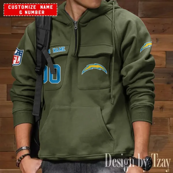 Los Angeles Chargers NFL Style Men's Hooded Multi-Pocket Vintage AZVMHD713 - Image 5