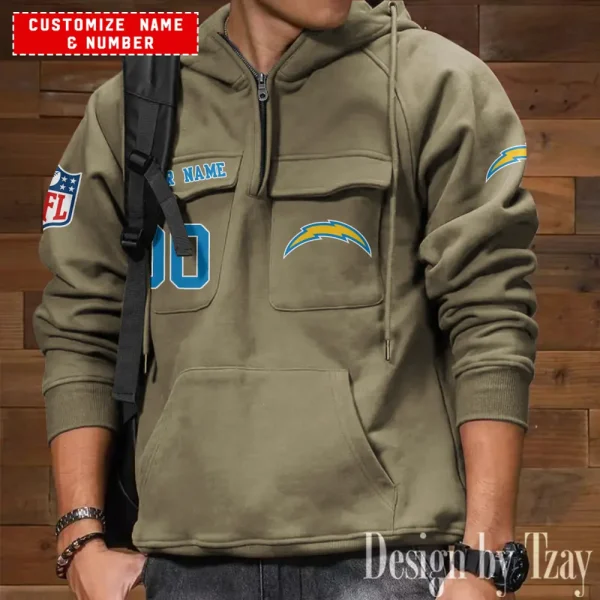 Los Angeles Chargers NFL Style Men's Hooded Multi-Pocket Vintage AZVMHD713 - Image 6