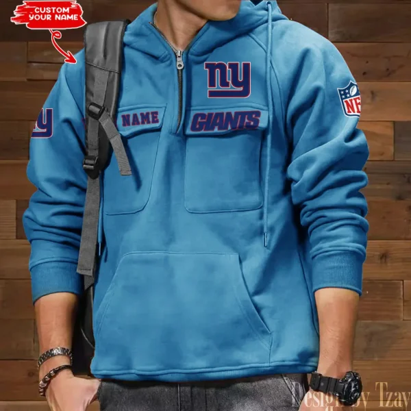 New York Giants Style Men's Hooded Multi-Pocket Vintage AZVMHD693 - Image 3