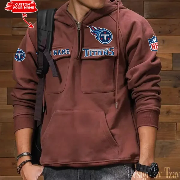 Tennessee Titans Style Men's Hooded Multi-Pocket Vintage AZVMHD700 - Image 3