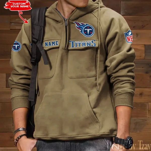 Tennessee Titans Style Men's Hooded Multi-Pocket Vintage AZVMHD700 - Image 5