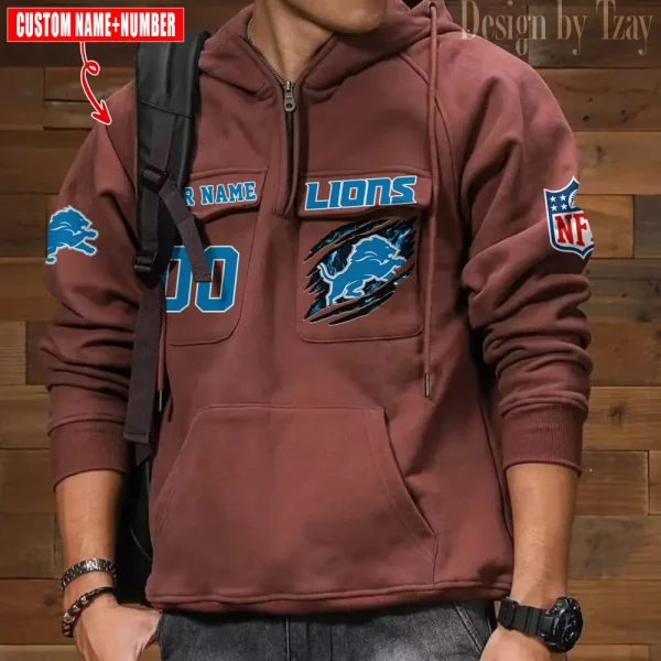 Detroit Lions NFL Style Men's Hooded Multi-Pocket Vintage AZVMHD757