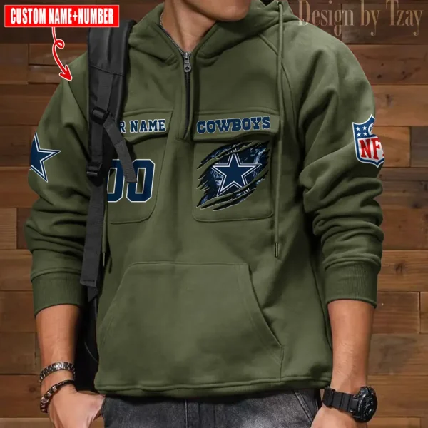 Dallas Cowboys NFL Style Men's Hooded Multi-Pocket Vintage AZVMHD759 - Image 4