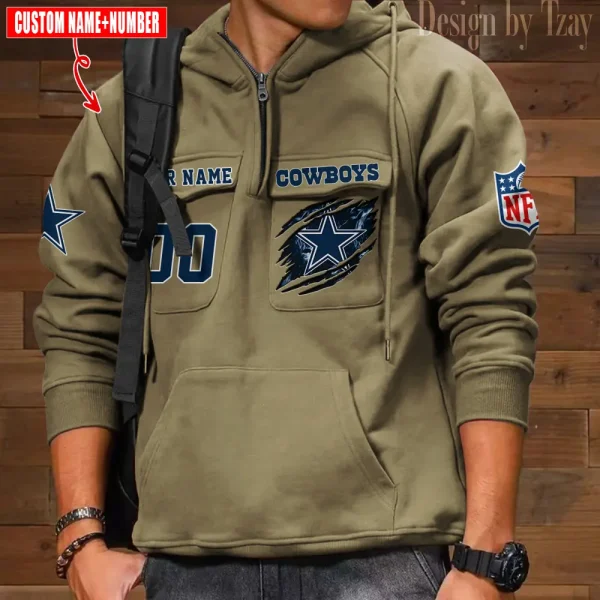 Dallas Cowboys NFL Style Men's Hooded Multi-Pocket Vintage AZVMHD759 - Image 6