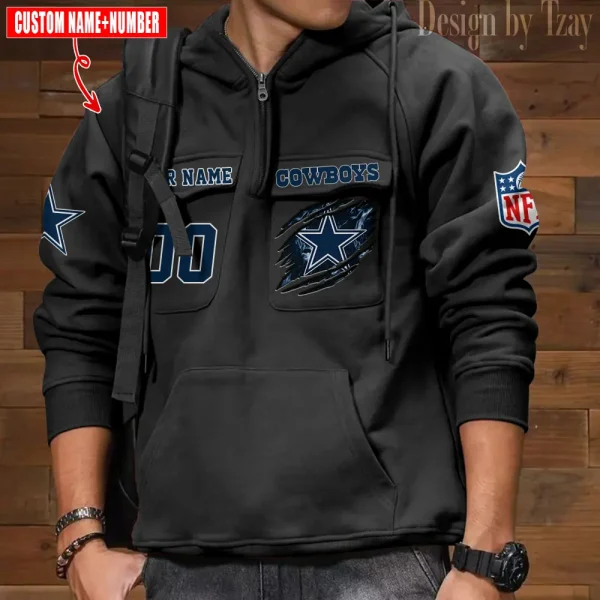 Dallas Cowboys NFL Style Men's Hooded Multi-Pocket Vintage AZVMHD759 - Image 7