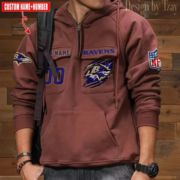 Baltimore Ravens NFL Style Men's Hooded Multi-Pocket Vintage AZVMHD765