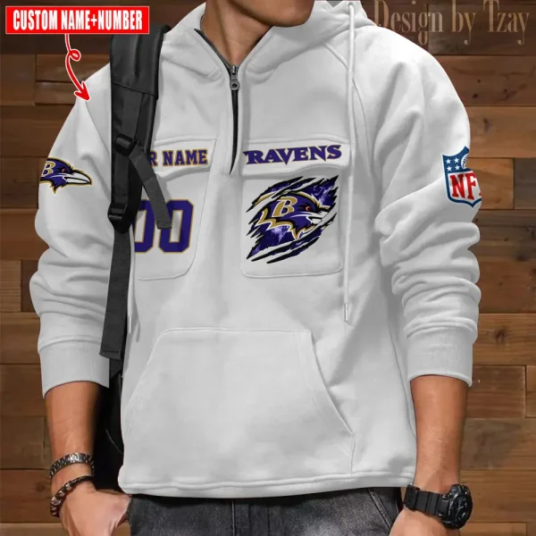 Baltimore Ravens NFL Style Men's Hooded Multi-Pocket Vintage AZVMHD765 - Image 3