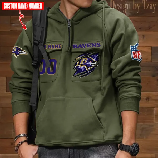 Baltimore Ravens NFL Style Men's Hooded Multi-Pocket Vintage AZVMHD765 - Image 4