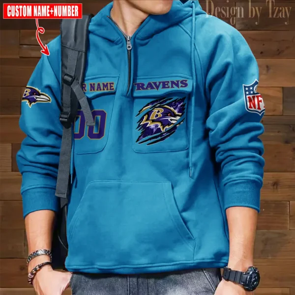 Baltimore Ravens NFL Style Men's Hooded Multi-Pocket Vintage AZVMHD765 - Image 5