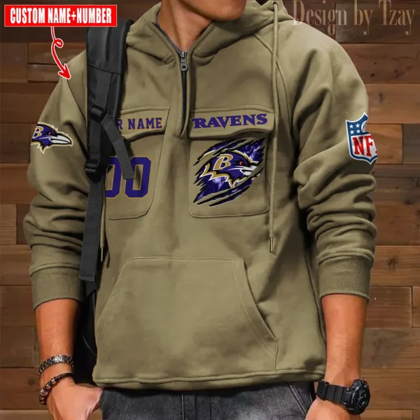 Baltimore Ravens NFL Style Men's Hooded Multi-Pocket Vintage AZVMHD765 - Image 6