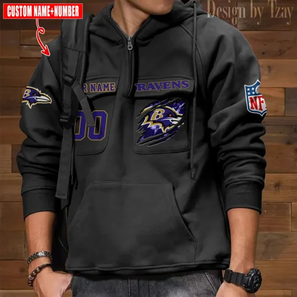 Baltimore Ravens NFL Style Men's Hooded Multi-Pocket Vintage AZVMHD765 - Image 7