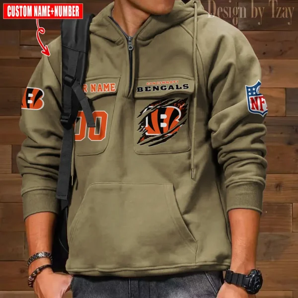 Cincinnati Bengals NFL Style Men's Hooded Multi-Pocket Vintage AZVMHD761 - Image 2