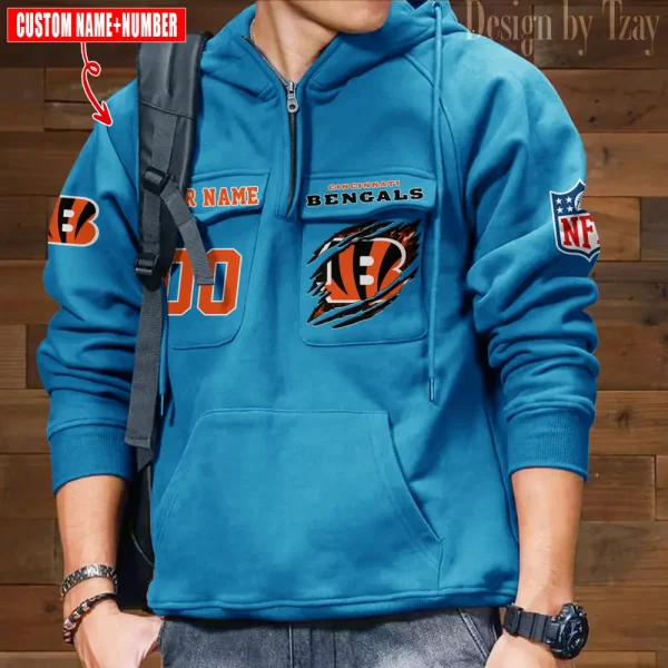 Cincinnati Bengals NFL Style Men's Hooded Multi-Pocket Vintage AZVMHD761 - Image 3