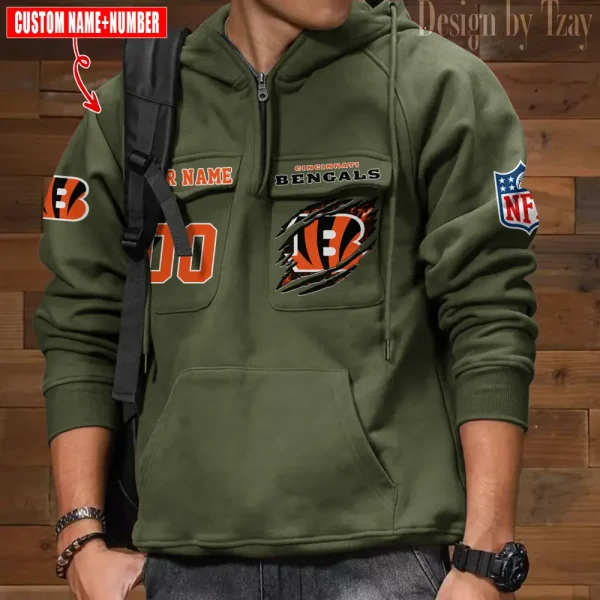 Cincinnati Bengals NFL Style Men's Hooded Multi-Pocket Vintage AZVMHD761 - Image 4