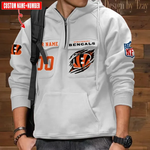 Cincinnati Bengals NFL Style Men's Hooded Multi-Pocket Vintage AZVMHD761 - Image 5