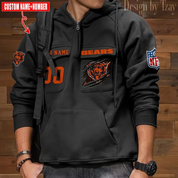 Chicago Bears NFL Style Men's Hooded Multi-Pocket Vintage AZVMHD762