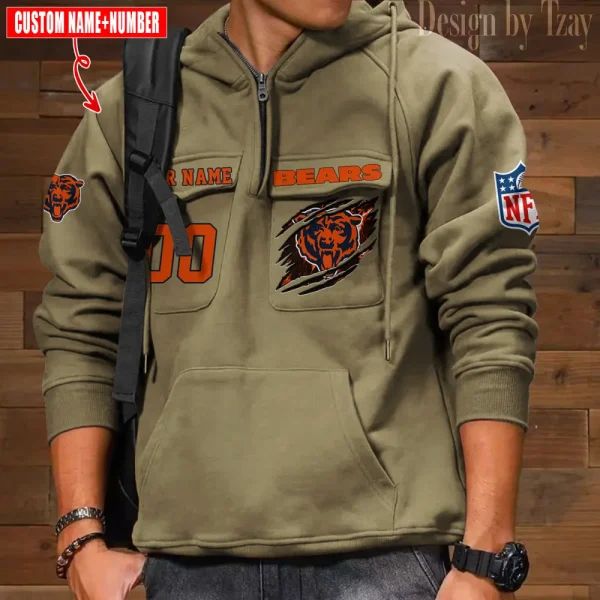 Chicago Bears NFL Style Men's Hooded Multi-Pocket Vintage AZVMHD762 - Image 2