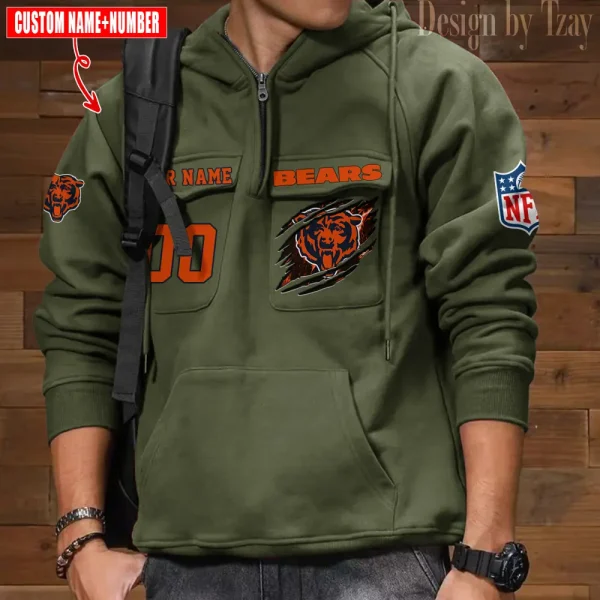 Chicago Bears NFL Style Men's Hooded Multi-Pocket Vintage AZVMHD762 - Image 4