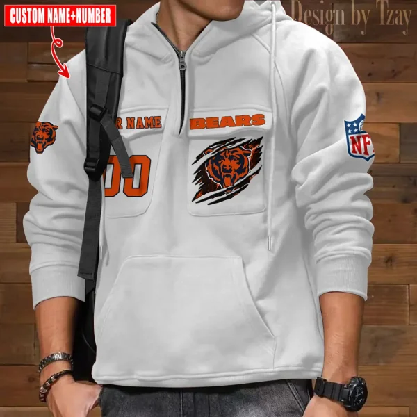 Chicago Bears NFL Style Men's Hooded Multi-Pocket Vintage AZVMHD762 - Image 5