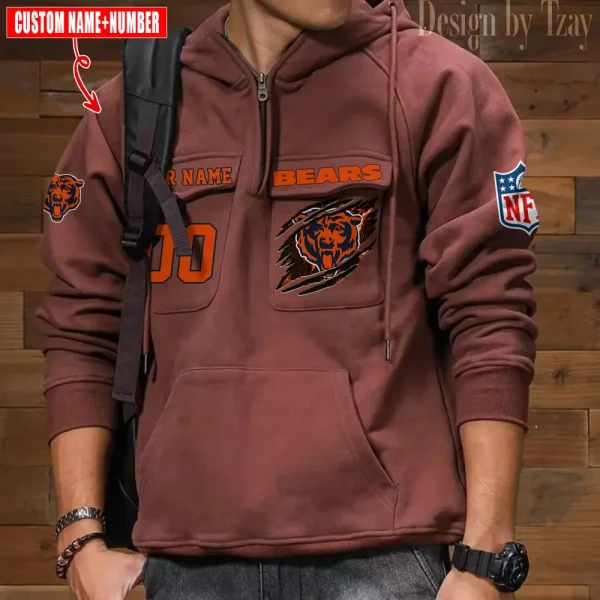 Chicago Bears NFL Style Men's Hooded Multi-Pocket Vintage AZVMHD762 - Image 6