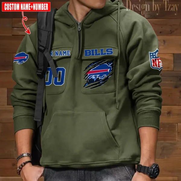 Buffalo Bills NFL Style Men's Hooded Multi-Pocket Vintage AZVMHD764