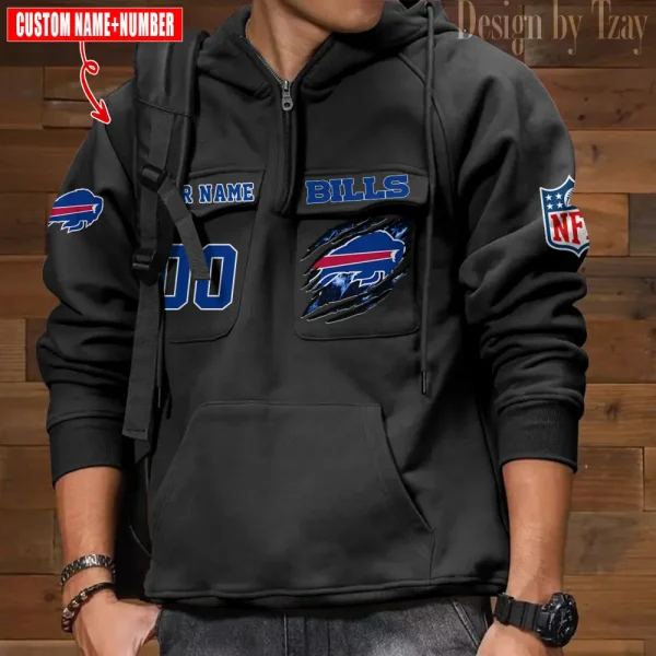 Buffalo Bills NFL Style Men's Hooded Multi-Pocket Vintage AZVMHD764 - Image 3