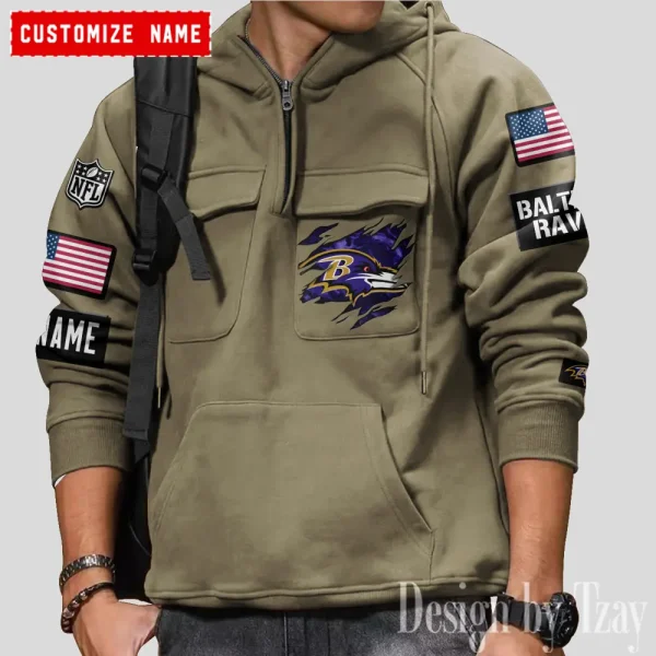 Baltimore Ravens NFL Style Men's Hooded Multi-Pocket Vintage AZVMHD791 - Image 3