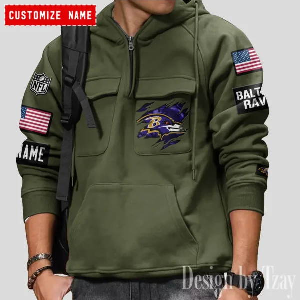 Baltimore Ravens NFL Style Men's Hooded Multi-Pocket Vintage AZVMHD791 - Image 5