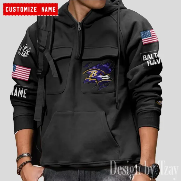 Baltimore Ravens NFL Style Men's Hooded Multi-Pocket Vintage AZVMHD791 - Image 6