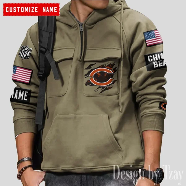 Chicago Bears NFL Style Men's Hooded Multi-Pocket Vintage AZVMHD794