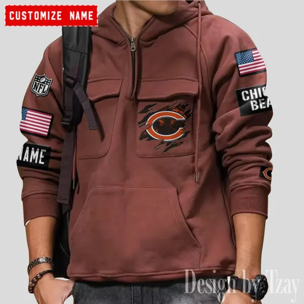 Chicago Bears NFL Style Men's Hooded Multi-Pocket Vintage AZVMHD794 - Image 2