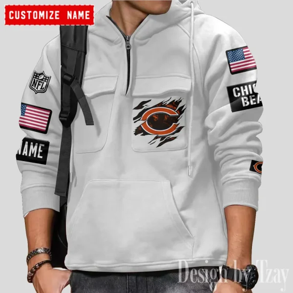 Chicago Bears NFL Style Men's Hooded Multi-Pocket Vintage AZVMHD794 - Image 4