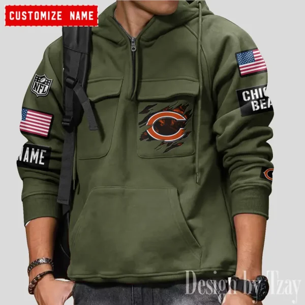 Chicago Bears NFL Style Men's Hooded Multi-Pocket Vintage AZVMHD794 - Image 5