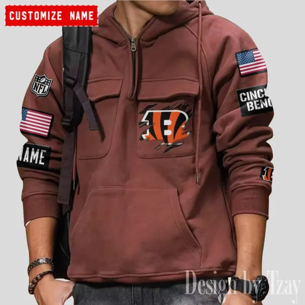 Cincinnati Bengals NFL Style Men's Hooded Multi-Pocket Vintage AZVMHD795