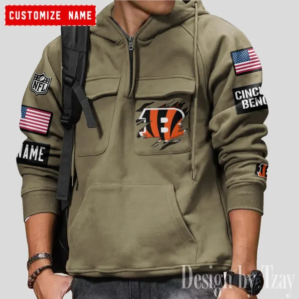 Cincinnati Bengals NFL Style Men's Hooded Multi-Pocket Vintage AZVMHD795 - Image 2